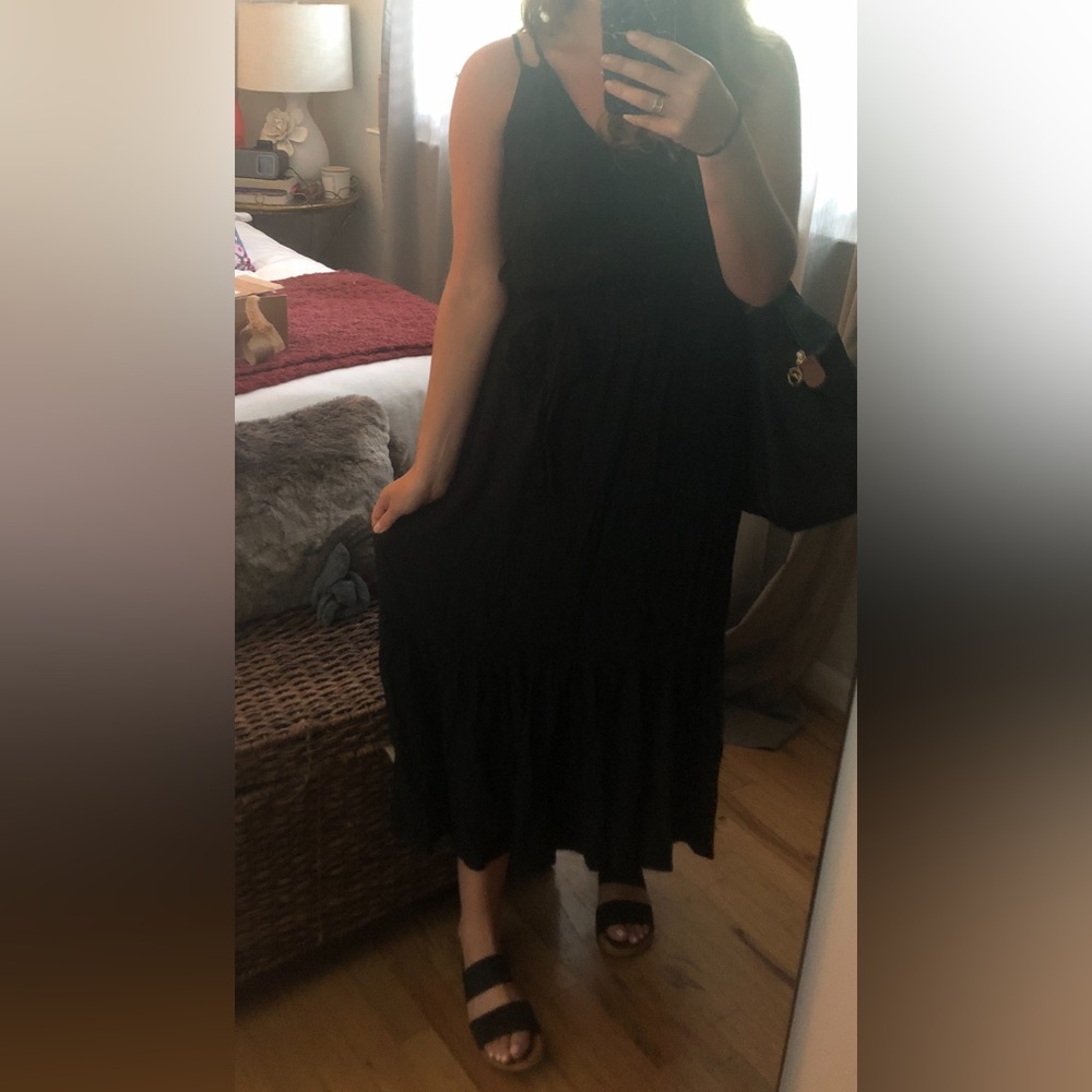 Black Linen Midi Dress